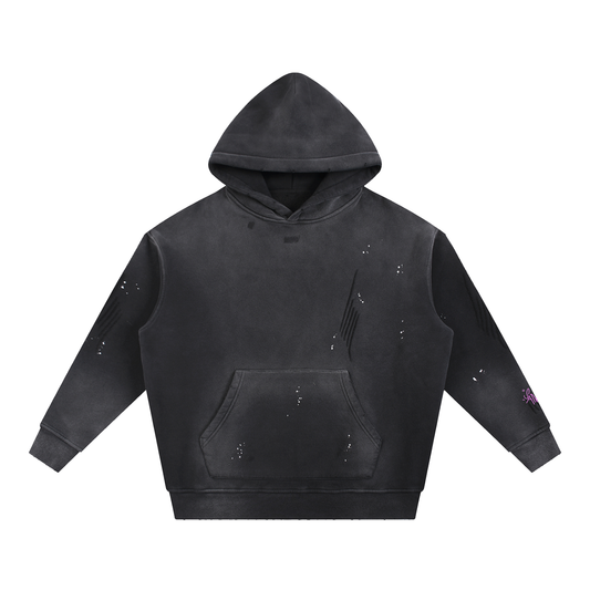 Vintage Washed Frayed Fleece Hoodie