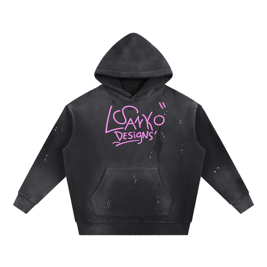 Vintage Washed Frayed Fleece Hoodie
