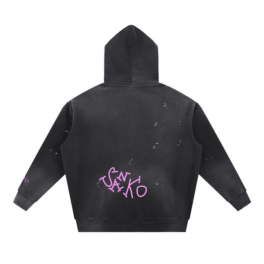 Vintage Washed Frayed Fleece Hoodie